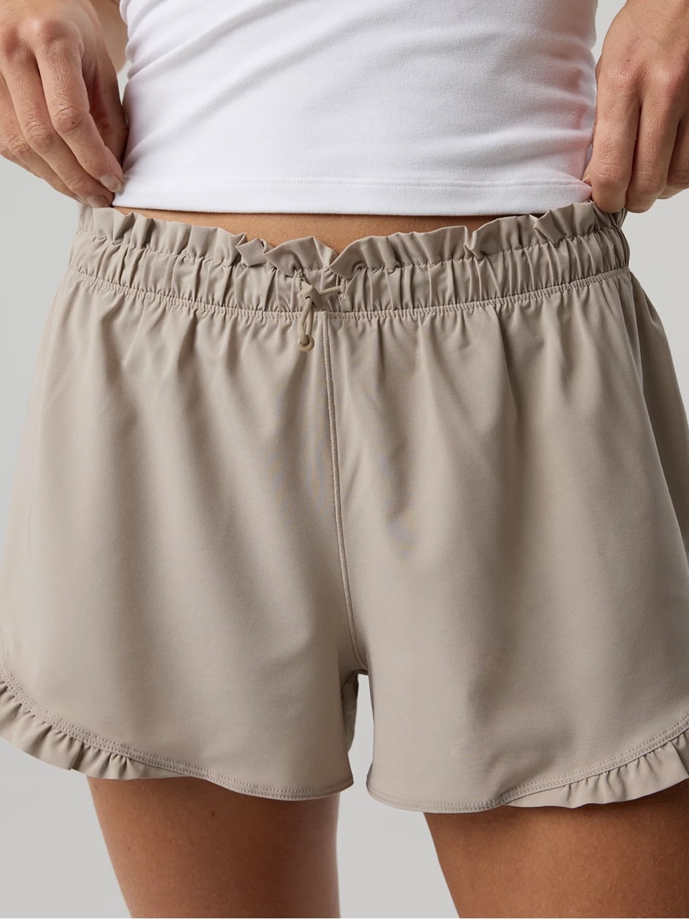 aerie Ruffled Elastic Waist Light Beige Athletic Shorts